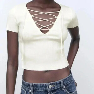 ZARA-Ribbed crop top‎
